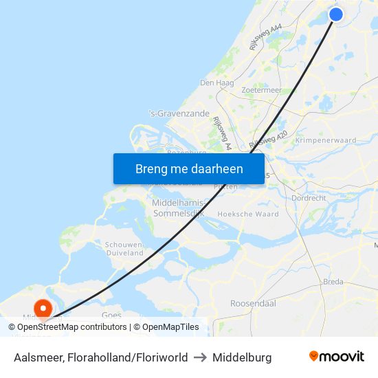 Aalsmeer, Floraholland/Floriworld to Middelburg map