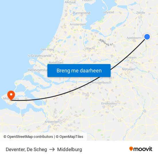 Deventer, De Scheg to Middelburg map