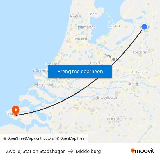 Zwolle, Station Stadshagen to Middelburg map