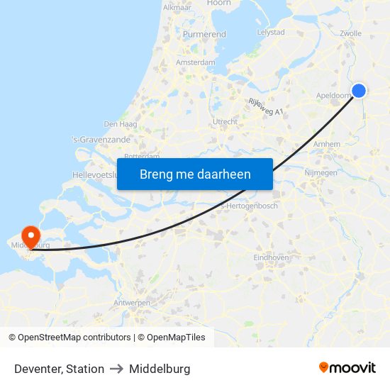 Deventer, Station to Middelburg map