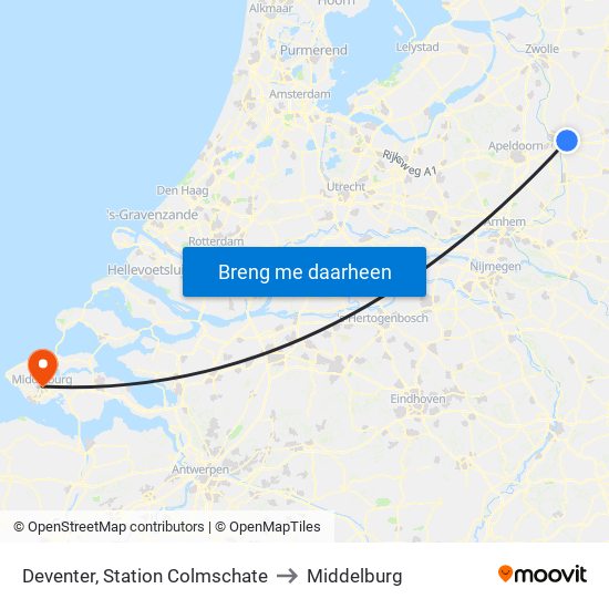 Deventer, Station Colmschate to Middelburg map