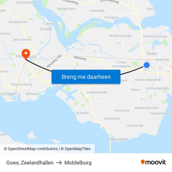 Goes, Zeelandhallen to Middelburg map