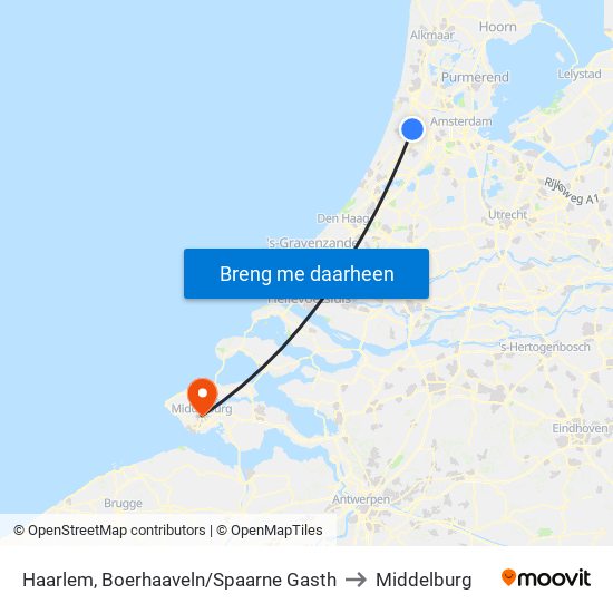 Haarlem, Boerhaaveln/Spaarne Gasth to Middelburg map