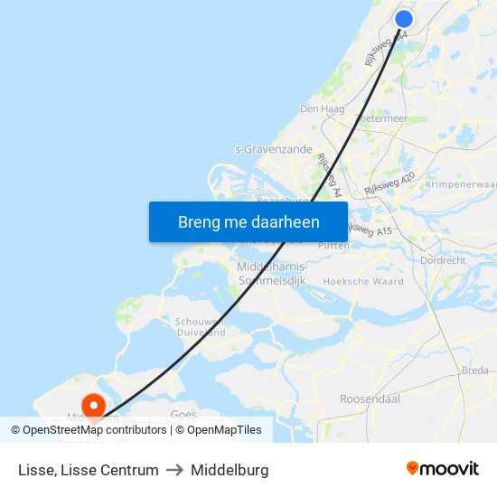 Lisse, Lisse Centrum to Middelburg map