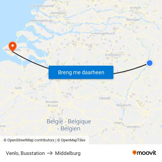 Venlo, Busstation to Middelburg map