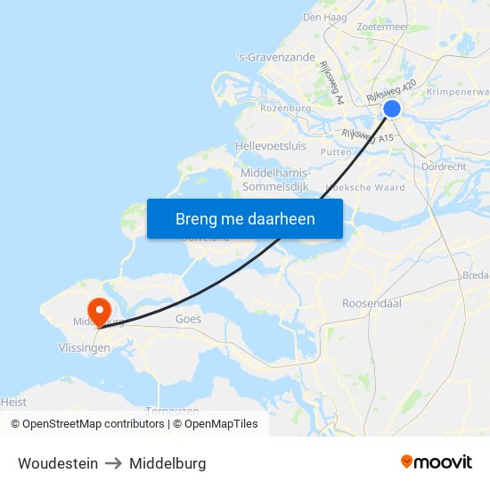 Woudestein to Middelburg map