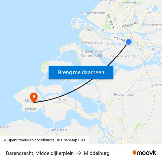 Barendrecht, Middeldijkerplein to Middelburg map