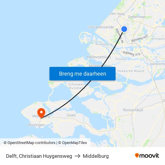 Delft, Christiaan Huygensweg to Middelburg map