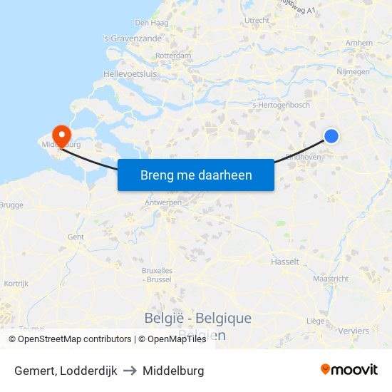 Gemert, Lodderdijk to Middelburg map