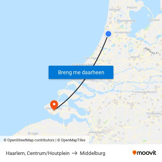 Haarlem, Centrum/Houtplein to Middelburg map