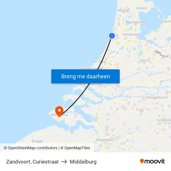 Zandvoort, Curiestraat to Middelburg map