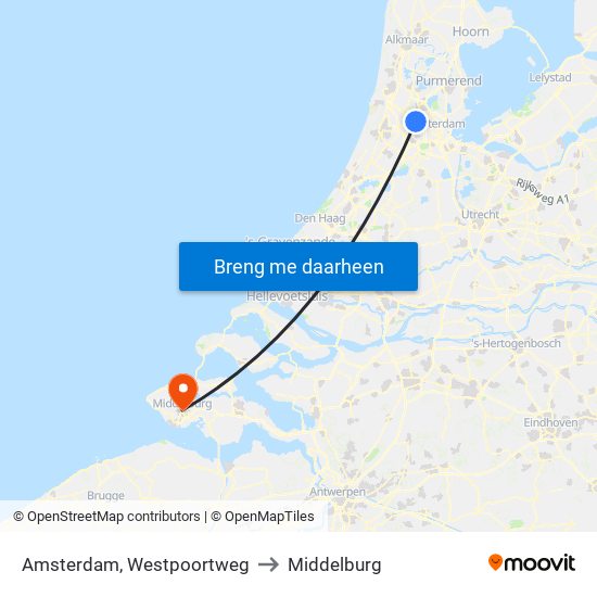 Amsterdam, Westpoortweg to Middelburg map