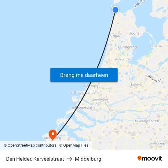 Den Helder, Karveelstraat to Middelburg map
