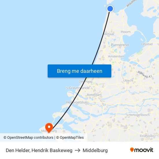 Den Helder, Hendrik Baskeweg to Middelburg map