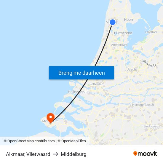 Alkmaar, Vlietwaard to Middelburg map