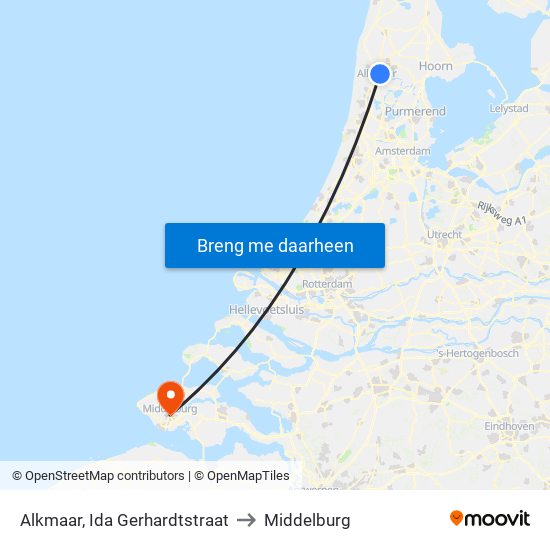 Alkmaar, Ida Gerhardtstraat to Middelburg map
