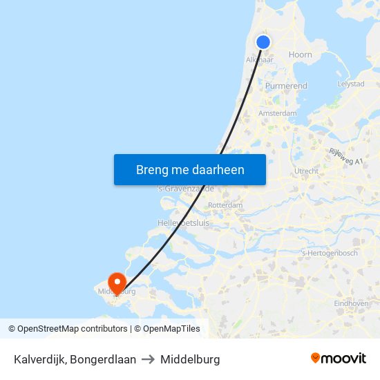Kalverdijk, Bongerdlaan to Middelburg map