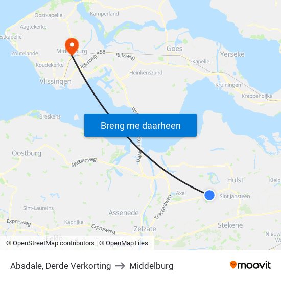 Absdale, Derde Verkorting to Middelburg map