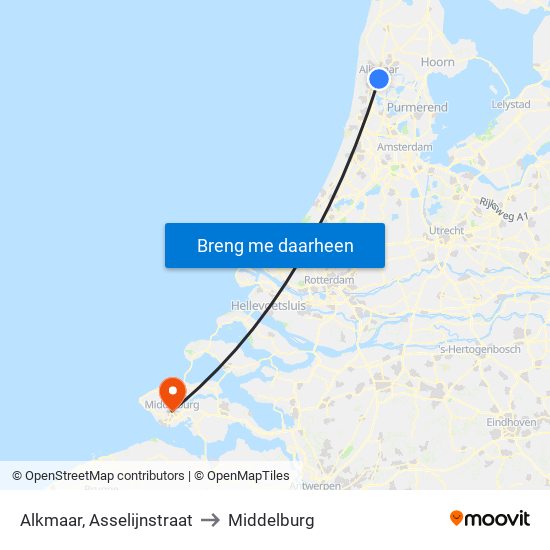 Alkmaar, Asselijnstraat to Middelburg map