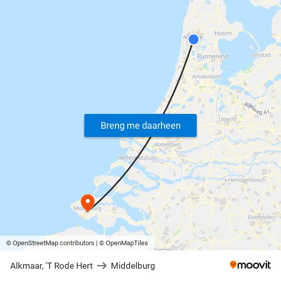 Alkmaar, 'T Rode Hert to Middelburg map