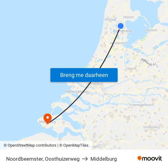 Noordbeemster, Oosthuizerweg to Middelburg map