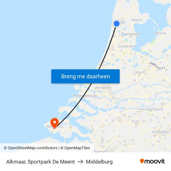 Alkmaar, Sportpark De Meent to Middelburg map