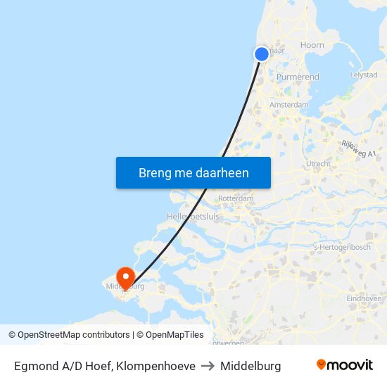 Egmond A/D Hoef, Klompenhoeve to Middelburg map