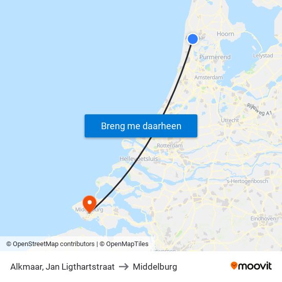 Alkmaar, Jan Ligthartstraat to Middelburg map