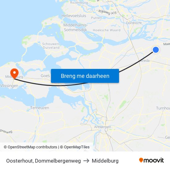 Oosterhout, Dommelbergenweg to Middelburg map