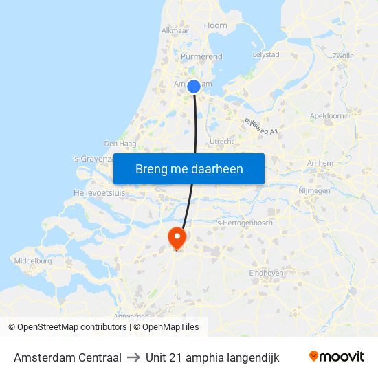 Amsterdam Centraal to Unit 21 amphia langendijk map