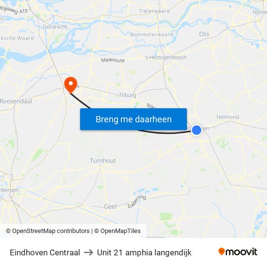 Eindhoven Centraal to Unit 21 amphia langendijk map
