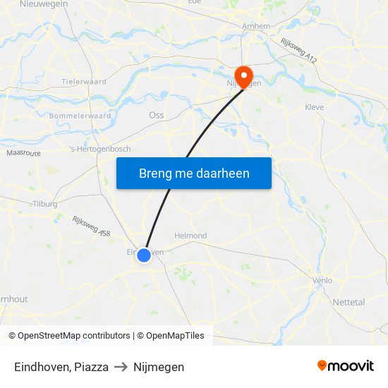 Eindhoven, Piazza to Nijmegen map