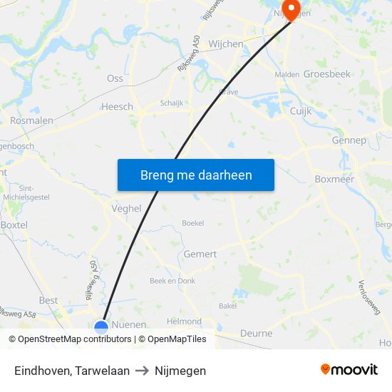 Eindhoven, Tarwelaan to Nijmegen map