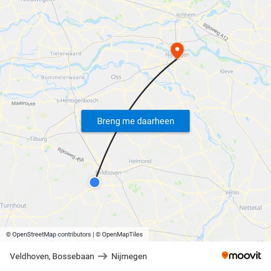 Veldhoven, Bossebaan to Nijmegen map
