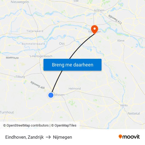 Eindhoven, Zandrijk to Nijmegen map