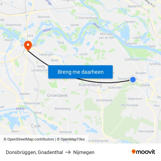 Donsbrüggen, Gnadenthal to Nijmegen map