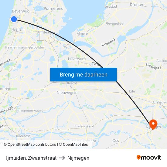 Ijmuiden, Zwaanstraat to Nijmegen map