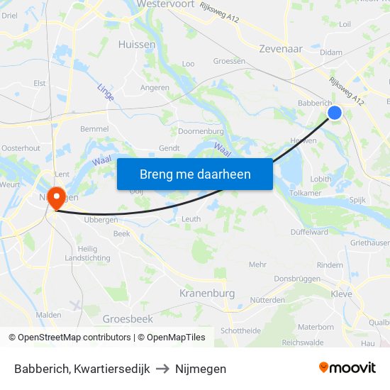 Babberich, Kwartiersedijk to Nijmegen map