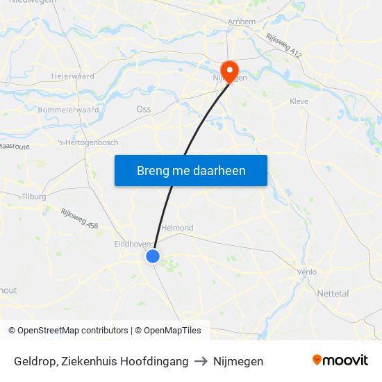 Geldrop, Ziekenhuis Hoofdingang to Nijmegen map