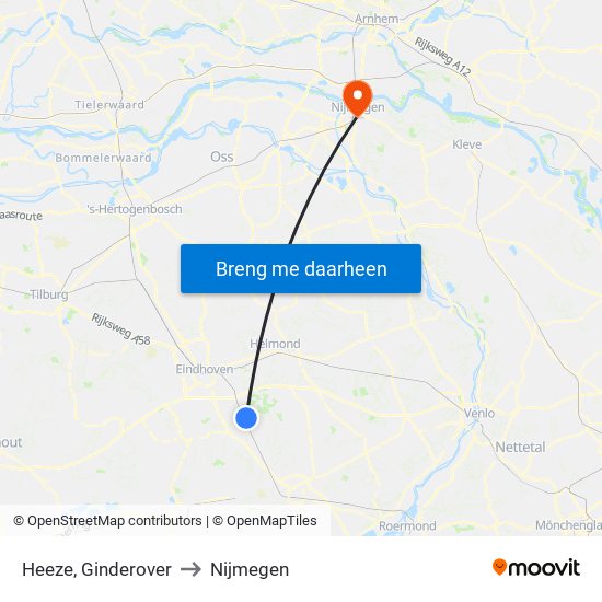 Heeze, Ginderover to Nijmegen map