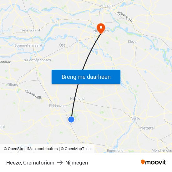 Heeze, Crematorium to Nijmegen map