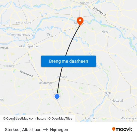 Sterksel, Albertlaan to Nijmegen map