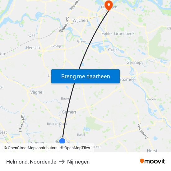 Helmond, Noordende to Nijmegen map