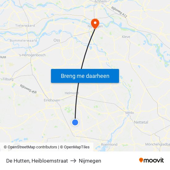 De Hutten, Heibloemstraat to Nijmegen map