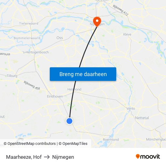 Maarheeze, Hof to Nijmegen map