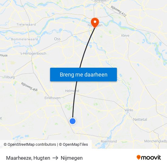 Maarheeze, Hugten to Nijmegen map