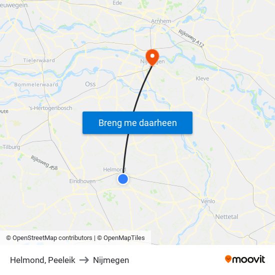 Helmond, Peeleik to Nijmegen map