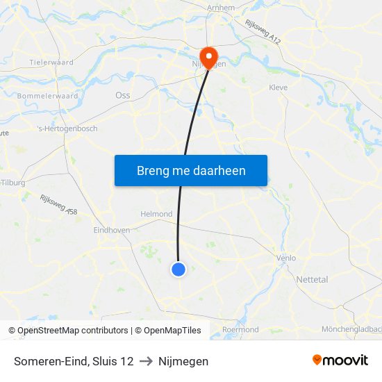 Someren-Eind, Sluis 12 to Nijmegen map