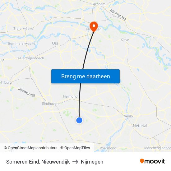 Someren-Eind, Nieuwendijk to Nijmegen map