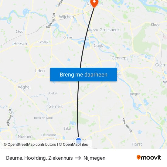 Deurne, Hoofding. Ziekenhuis to Nijmegen map